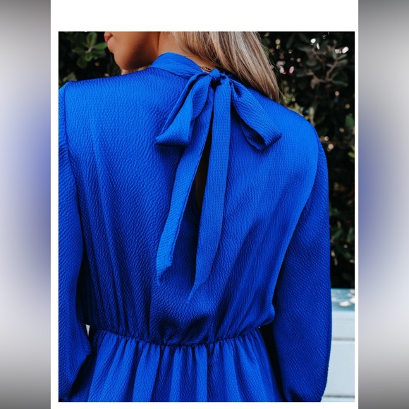TEXTURED SATIN DRESS - ROYAL BLUE - Picture 5 of 12